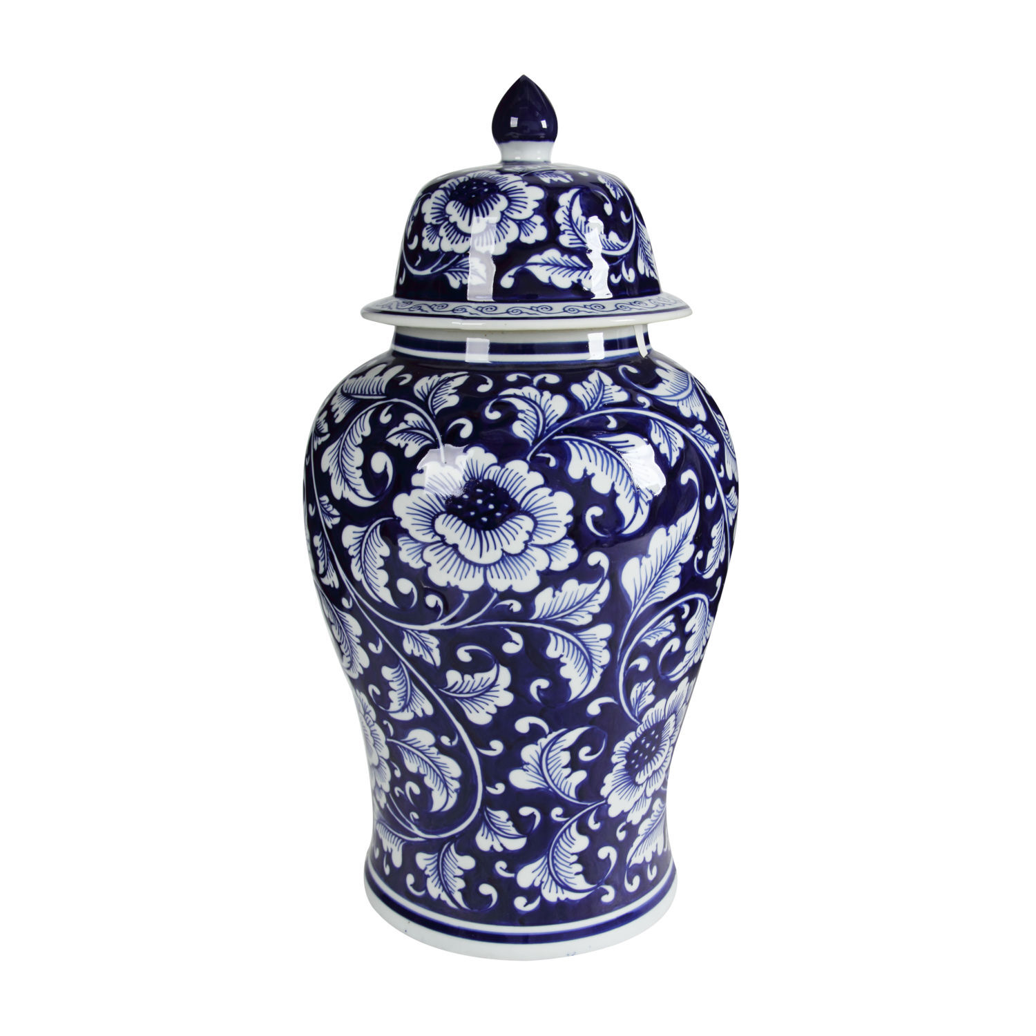AV69769 Aline Blue & White Porcelain Jar w/ Lid 6x8" 