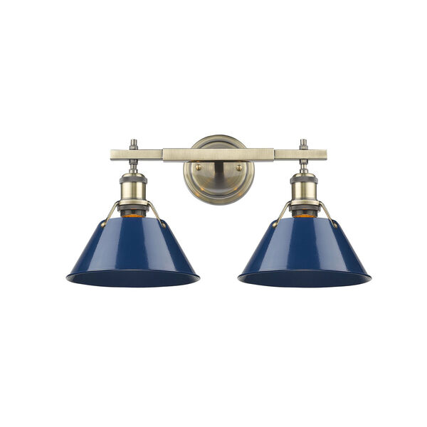 Orwell Aged Brass Two-Light Bath Vanity with Navy Blue Shades, image 1