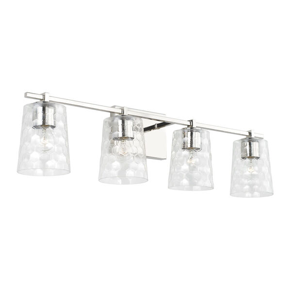 Burke Polished Nickel Four-Light Bath Vanity with Clear Honeycomb Glass Shades, image 1