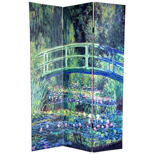 Bridge at Searose and Irises in Monets Garden Art Print Room Divider Screen, Width - 48 Inches, image 2