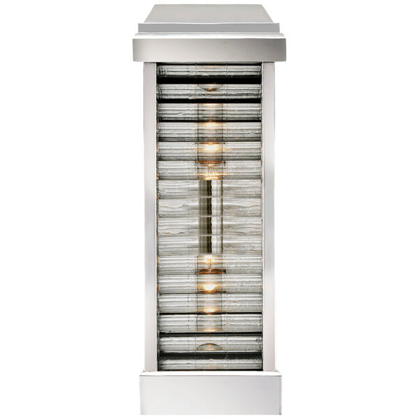 Dunmore Medium Curved Glass Louver Sconce in Polished Nickel with Clear Ribbed Glass by Chapman and Myers, image 1