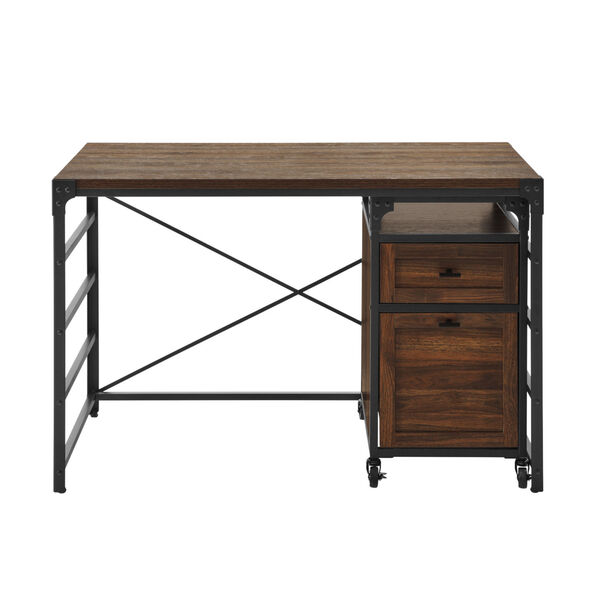 Angle Dark Walnut Desk with Filing Cabinet, image 5