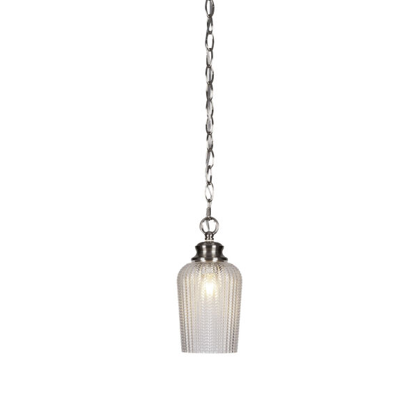 Cordova Brushed Nickel One-Light 10-Inch Chain Hung Mini Pendant with Clear Textured Glass, image 1