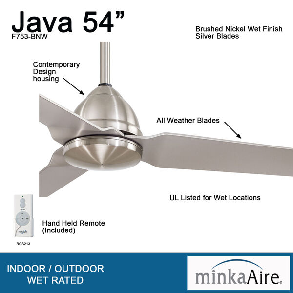 Java Brushed Nickel Wet 54 Inch Blade Span Ceiling Fan, image 3