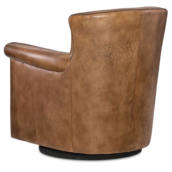 Jacob Brown Leather Swivel Club Chair, image 2
