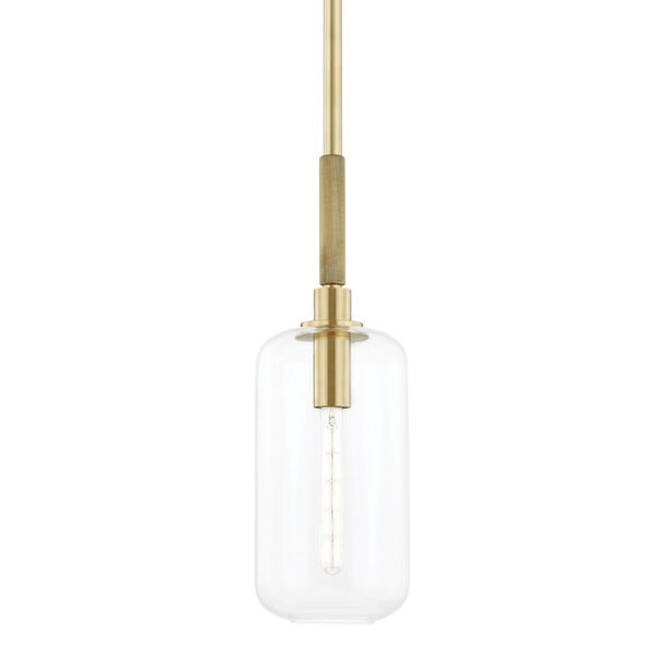 Lenox Hill Aged Brass One-Light Mini Pendant with Clear Glass Shade, image 1