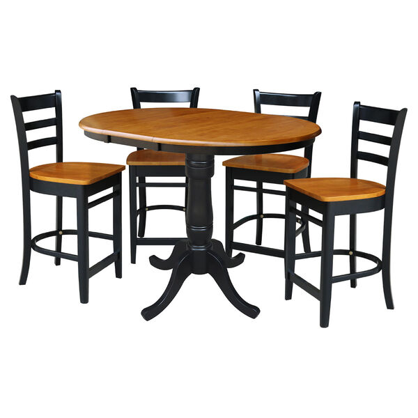 Black and Cherry 36-Inch Round Counter Height Extension Dining Table with Four Counter Stool, Five-Piece, image 2