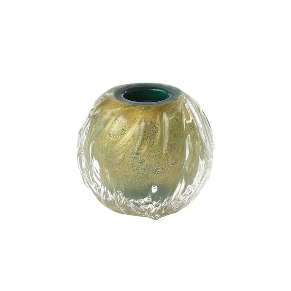 Green and Gold Round Swirl Vase, image 1