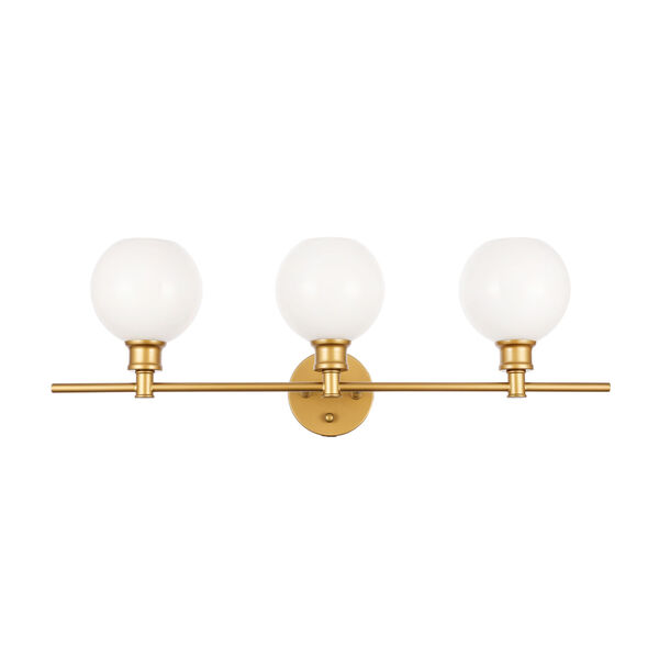 Collier Brass Three-Light Bath Vanity with Frosted White Glass, image 3