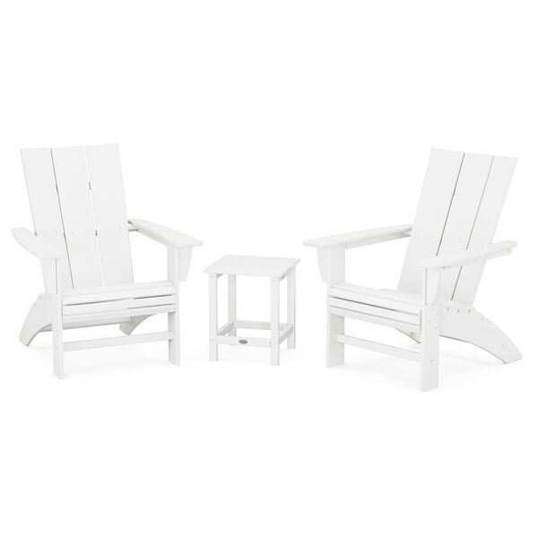 White Curveback Adirondack Set with Long Island Side Table, 3-Piece, image 1