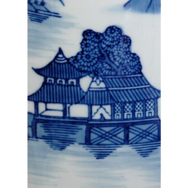 14 Inch Porcelain Tung Chi Vase Blue and Gray Landscape, Width - 8 Inches, image 3