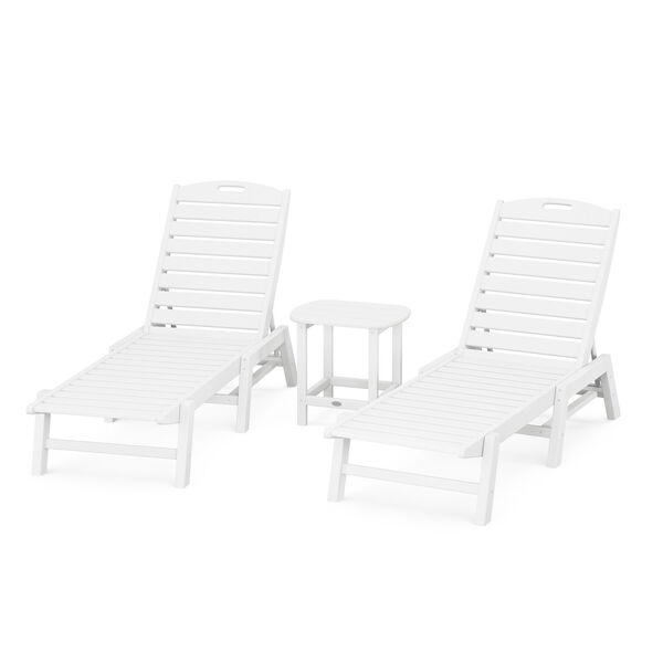 Nautical White Chaise Lounge Set with South Beach Side Table, 3-Piece, image 1