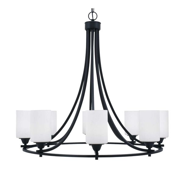 Paramount Matte Black Eight-Light Chandelier with White Cylinder Muslin Glass, image 1