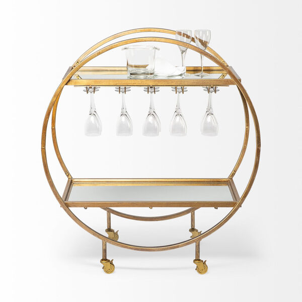 Carola Gold Two-Tier Glass Shelf Bar Cart, image 6