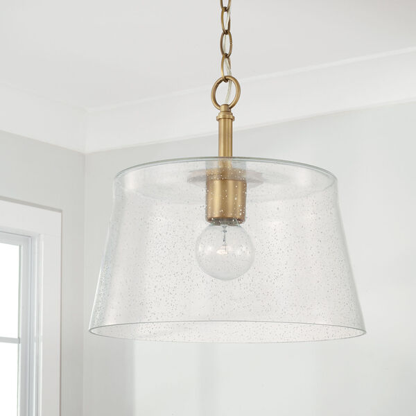 HomePlace Baker Aged Brass One-Light Semi-Flush or Pendant with Clear Seeded Glass, image 3