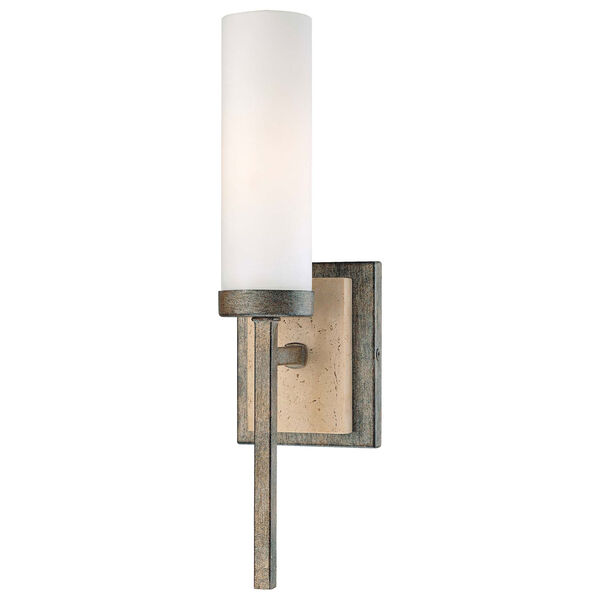 Compositions Aged Patina Iron with Travertine Stone One-Light Wall Sconce, image 1