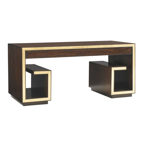 Bel Aire Walnut and Gold Brentwood Writing Desk, image 3