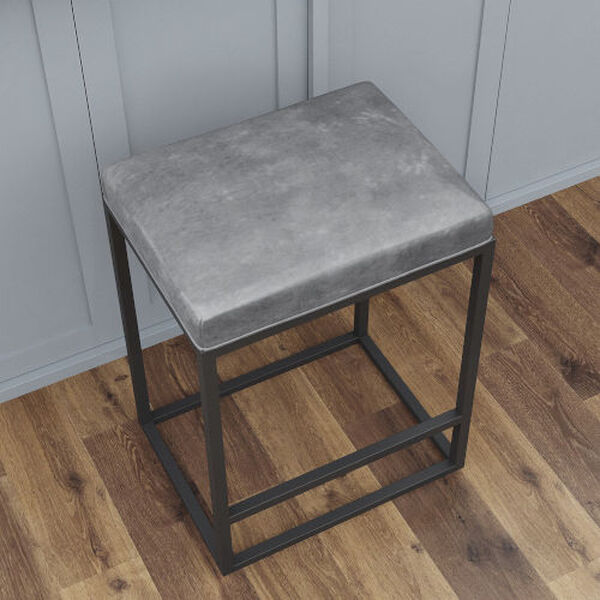 Riley Black and Gray Metal Faux Leather Counter Stool, Set of Two, image 3