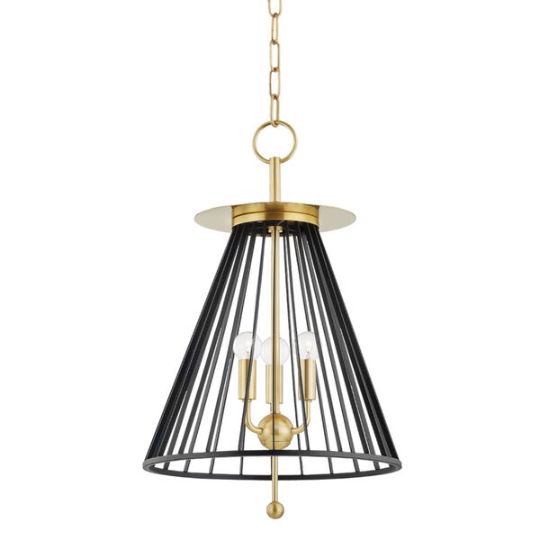Cagney Aged Brass Three-Light Pendant with Black Steel Shade, image 1