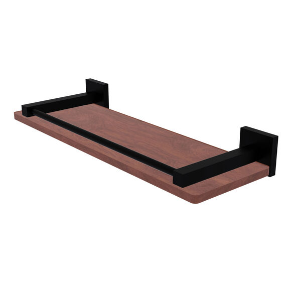 Montero Matte Black 16-Inch Solid IPE Ironwood Shelf with Gallery Rail, image 1