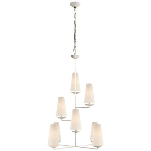 Fontaine Vertical Chandelier in Plaster with Linen Shades by AERIN, image 1