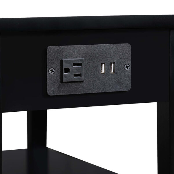 Black American Heritage One Drawer Chairside End Table with Charging Station and Shelves, image 5