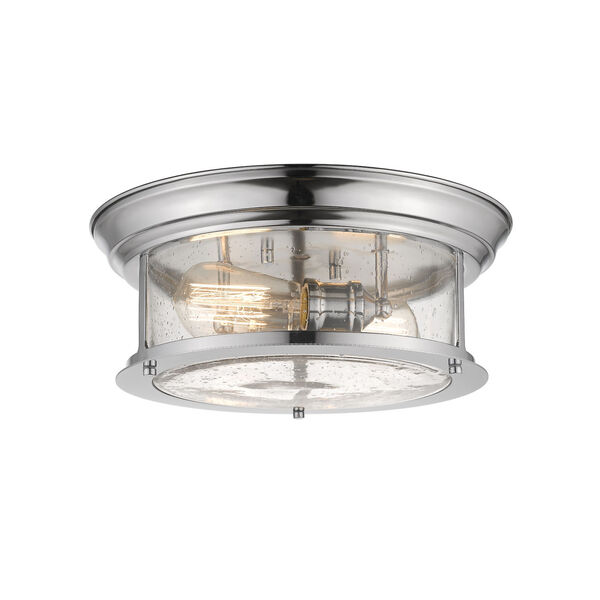 Sonna Chrome Two-Light Flush Mount with Transparent Seedy Glass, image 1