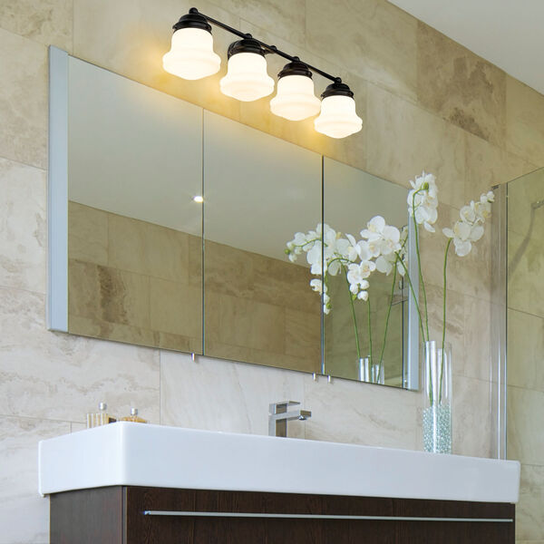 Vaughn Matte Black Four-Light Bath Vanity with Matte Opal Shade, image 2