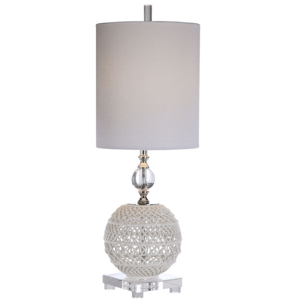Mazarine White and Polished Nickel One-Light Buffet Lamp with Round Drum Hardback Shade, image 1
