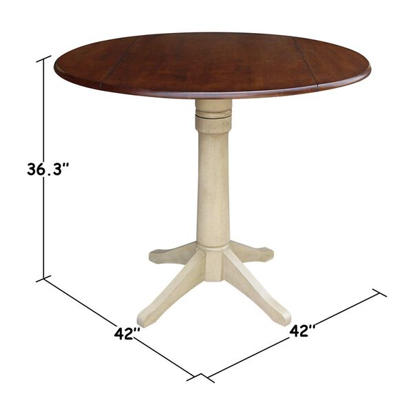 Antiqued Almond and Espresso 36-Inch High Round Dual Drop Leaf Pedestal Dining Table, image 5