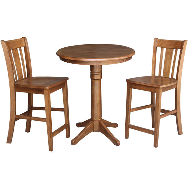 San Remo Distressed Oak 30-Inch Round Pedestal Gathering Table with Two Counter Height Stool, Set of Three, image 2