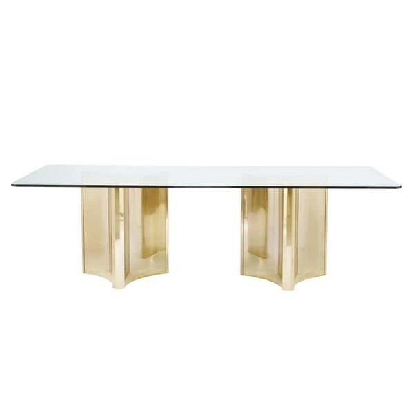 Abbott Patinated Brass Two Sculptural Pedestals Dining Table, image 1