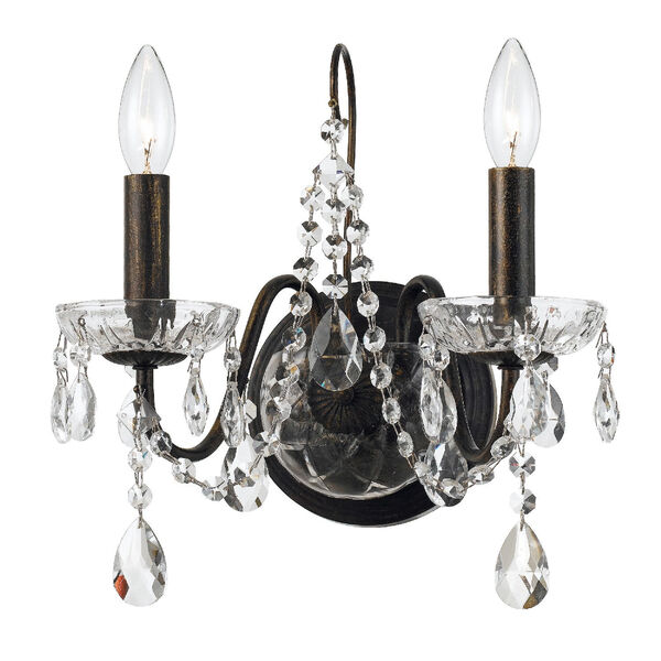 Butler English Bronze 13-Inch Two-Light Swarovski Strass Crystal Wall Sconce, image 1