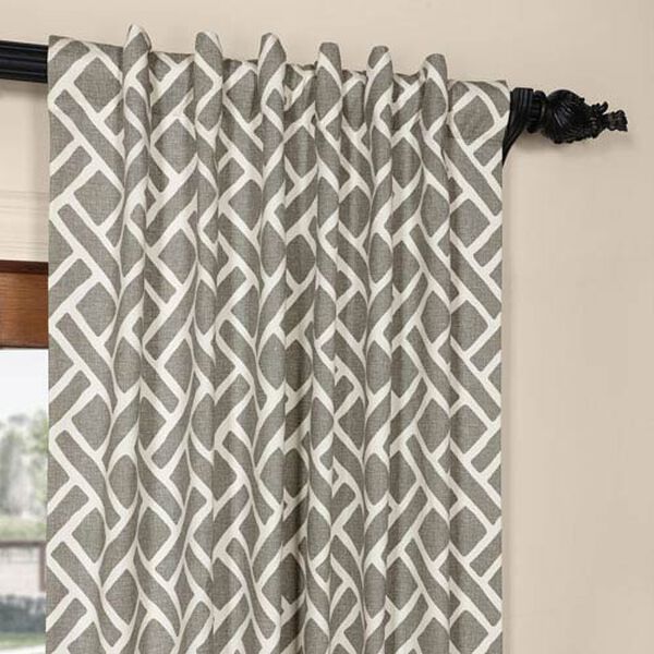 Martinique Grey and White Printed Cotton Single Single Curtain Panel Panel 50 x 84, image 4