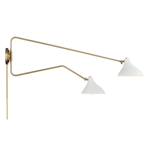 Chelsea White with Natural Brass Two-light Wall Sconce, image 6