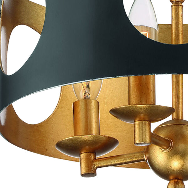 Odelle Matte Black and Antique Gold Four-Light Ceiling Pendant, image 3