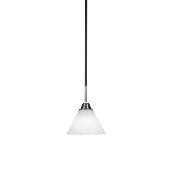 Paramount Matte Black and Brushed Nickel Seven-Inch One-Light Cone Mini Pendant with White Muslin Glass Shade, image 1