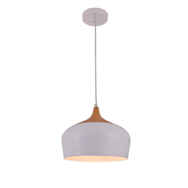 Nora Frosted White and Natural Wood One-Light Pendant, image 1