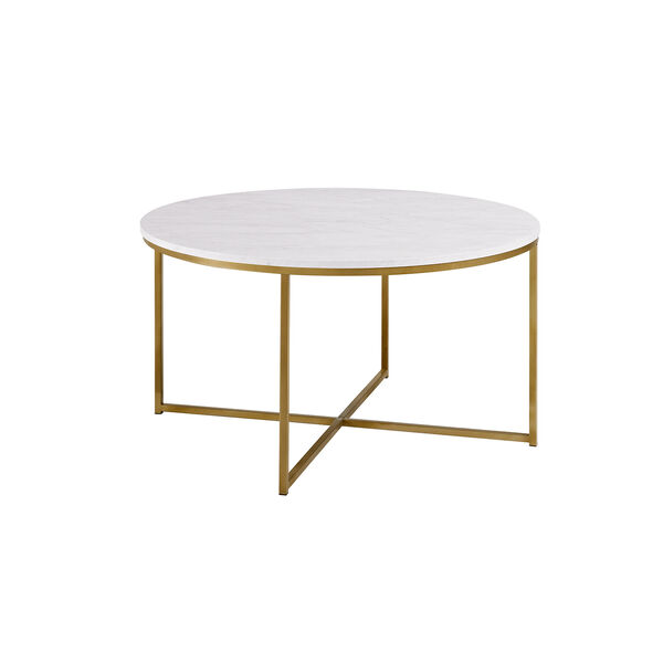 36-Inch Coffee Table with X-Base - Marble/Gold, image 3