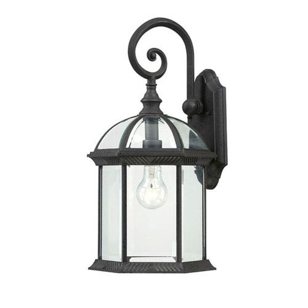Boxwood Textured Black Finish One Light Outdoor Wall Sconce with Clear Beveled Glass, image 1