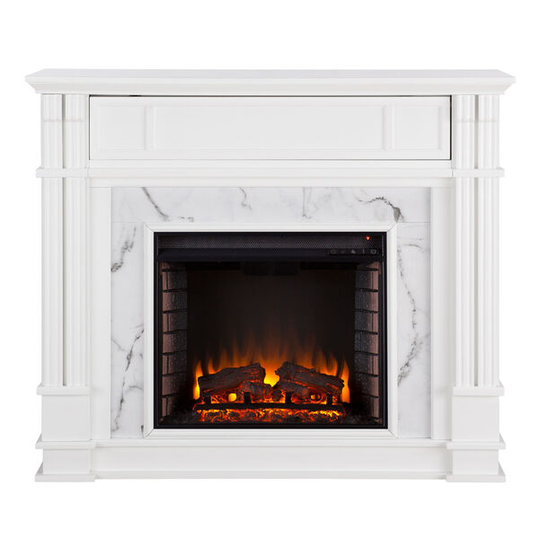 Highgate White Faux Cararra Marble Electric Media Fireplace, image 2