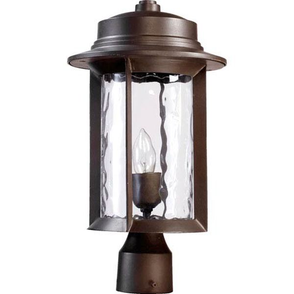 Charter Oiled Bronze One Light Outdoor Post Lantern with Clear Hammered Glass, image 1
