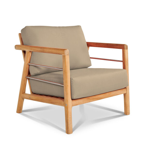 Aalto Natural Teak Deep Seating Outdoor Club Chair with Sunbrella Fawn Cushion, image 1