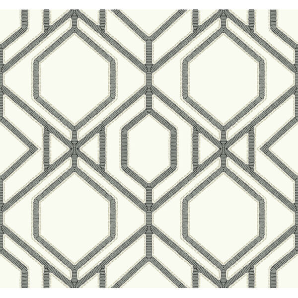 Tropics White Gray Sawgrass Trellis Pre Pasted Wallpaper - SAMPLE SWATCH ONLY, image 2
