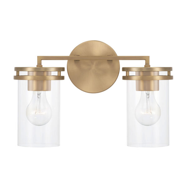 Fuller Aged Brass Two-Light Bath Vanity with Clear Glass, image 4