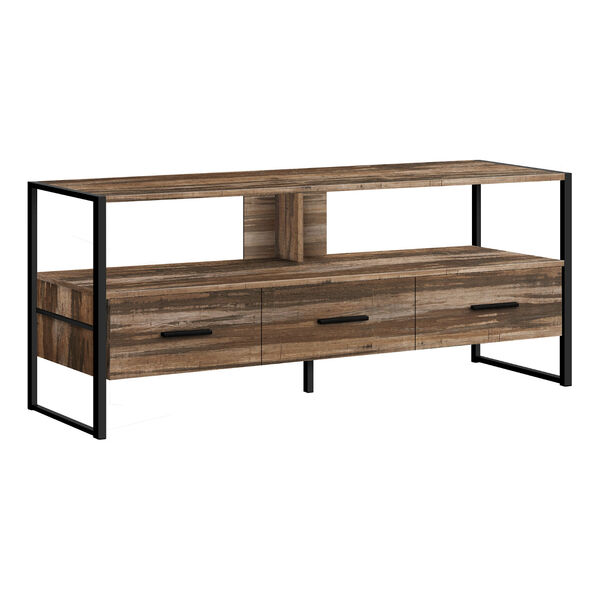 Brown and Black TV Stand with Three Drawers, image 1