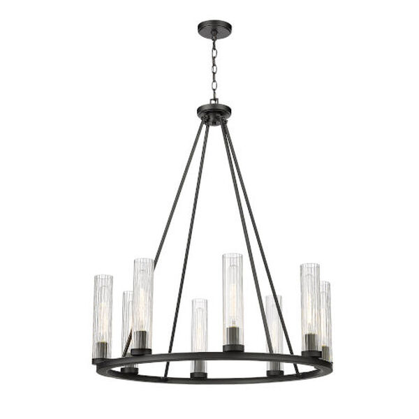 Beau Bronze Eight-Light Chandelier with Clear Glass Shade, image 1