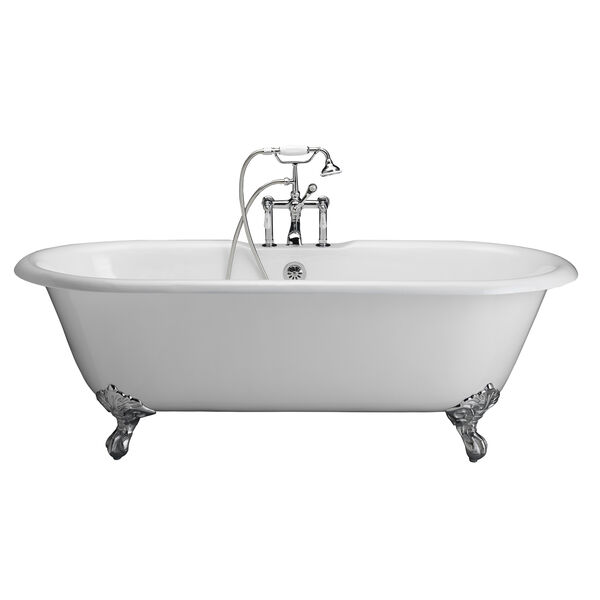 Polished Chrome Tub Kit 61-InchCast Iron, Double Roll Top, Filler, Supplies, and Drain, image 1