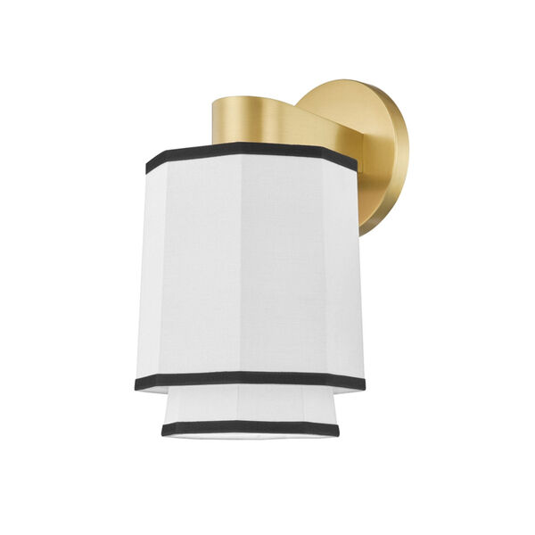 Riverdale Aged Brass One-Light Wall Sconce with White Belgian Linen Shade, image 1