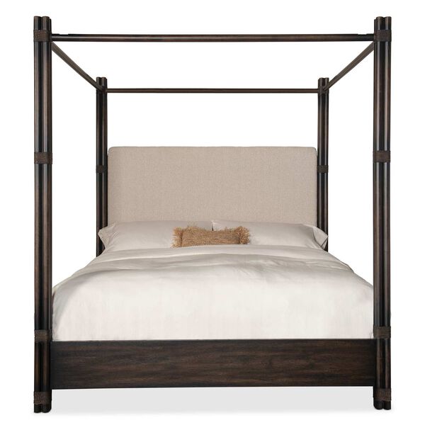 Retreat Black Sand Pole Rattan Cal King Upholstered Poster Bed with Canopy, image 3